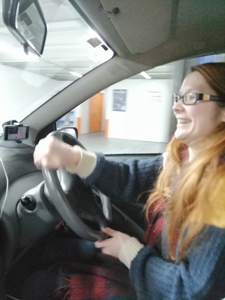 amy driving inside
